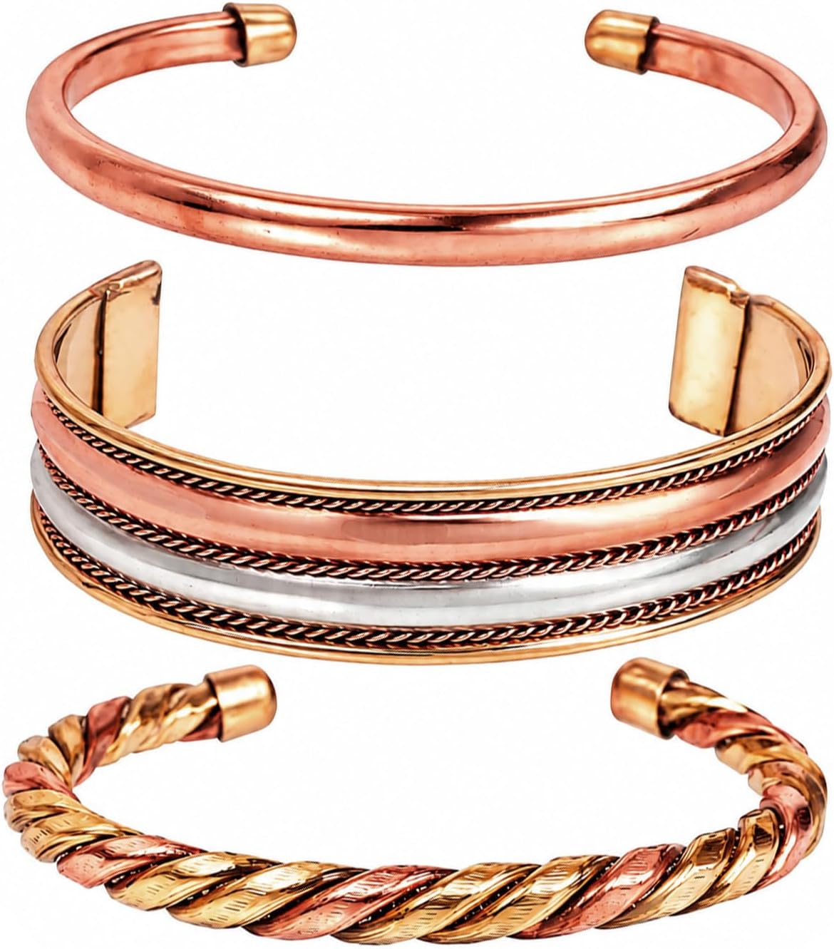 Touchstone Indian Hand Crafted Magnet Copper Bracelet Chakra Jewelry Cuff Gift Women Men. Set of 3
