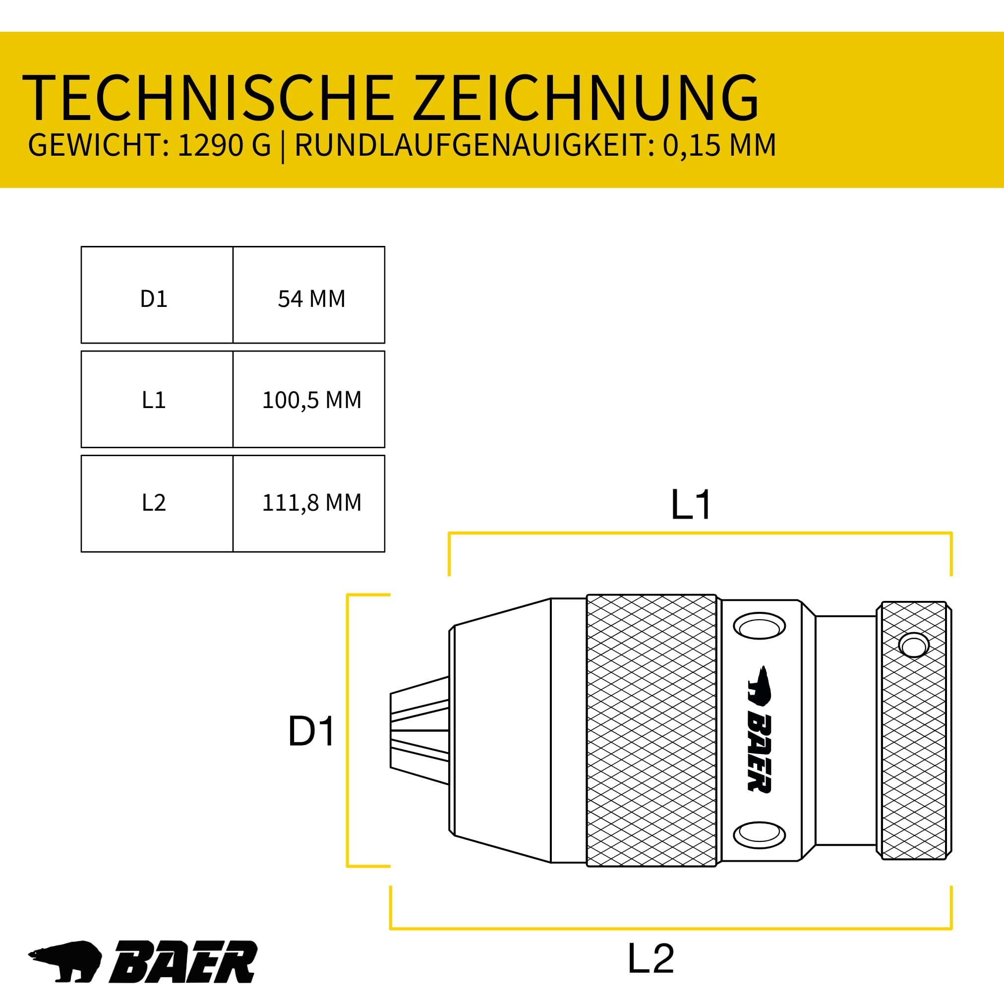 BAER Bohrfutter 0,2–16 mm, Präzisions-Schnellspannbohrfutter UNF 1/2 x 20 | Bohrfutter Rundlaufgenauigkeit 0,15 mm für Bohrhammer, Ständerbohrmaschine, Fräsmaschinen & Drehmaschinen - öffnen per Hand