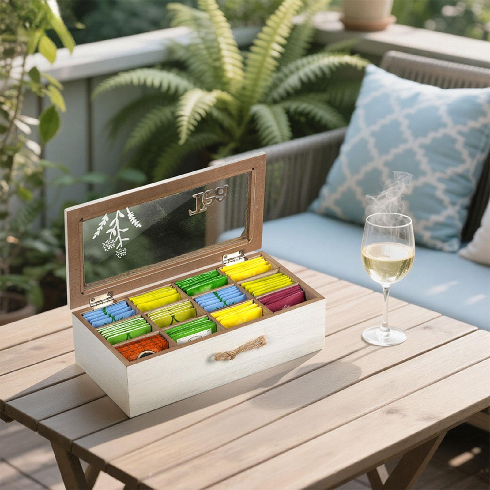 Amagogo Boîte de Rangement pour sachets de thé à 12 Compartiments, Organisateur de thé Multifonctionnel et Pratique en Bois de qualité supérieure pour la