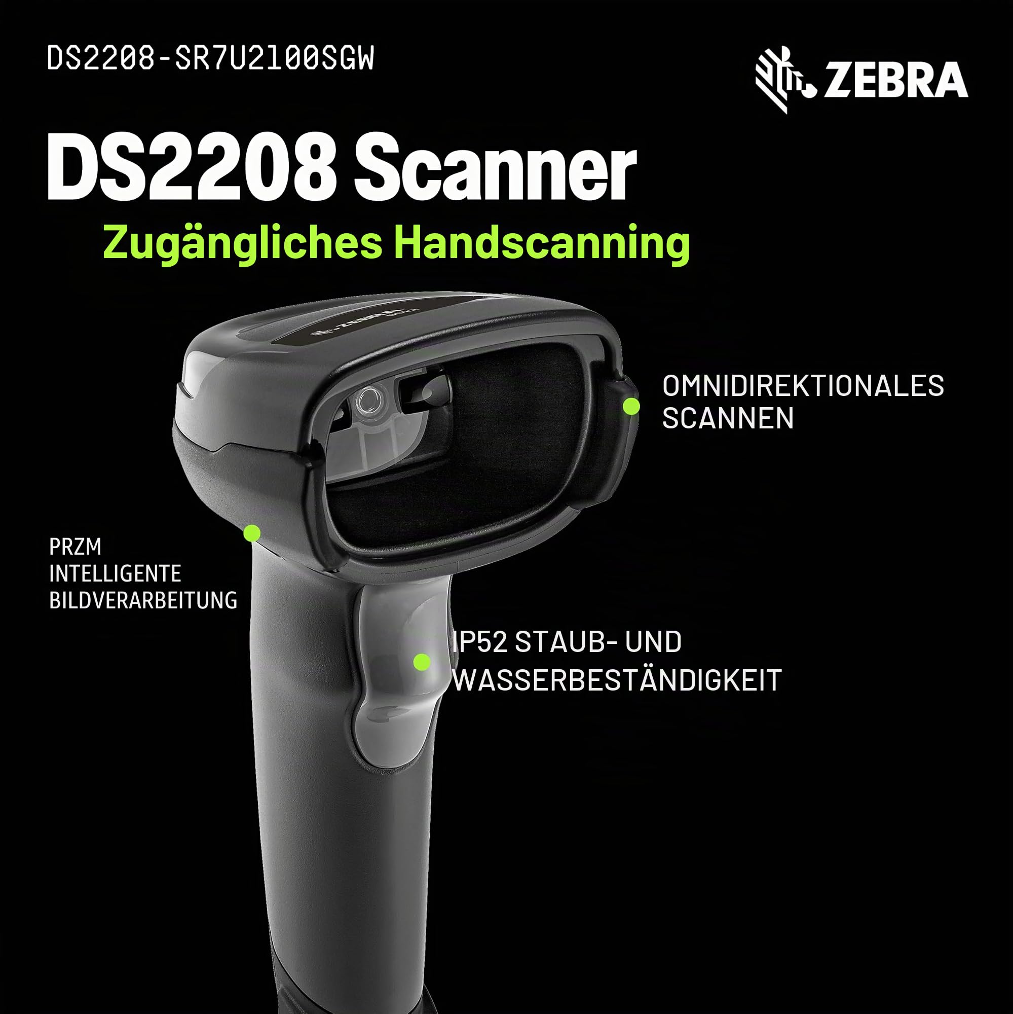 Zebra Technologies - DS2208-SR USB Kit mit Ständer - 1D/2D Barcode Imager - Vorkonfiguriert und sofort einsatzbereit - Geeignet für Transport-, Einzelhandel & Gastgewerbe - Schwarz