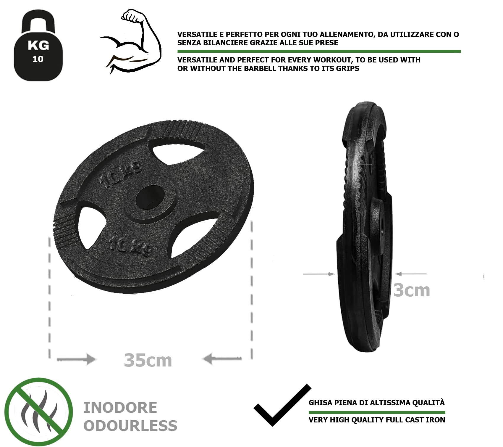 Disques en fonte olympiques trou Ø50 mm pour gymnase et gym à domicile de 1,25 à 25 kg pour haltères et haltères