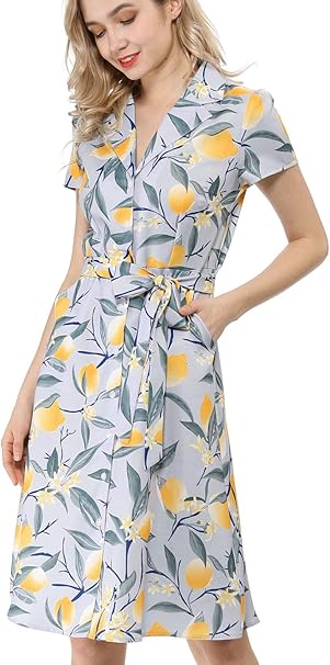 Amazon Co Jp Allegra K 柄 ワンピース 半袖 レモン柄 ボタンダウン ウェストリボン カジュアル レディース グレーブルー Xs 服 ファッション小物 Amazon Co Jp Allegra K 柄 ワンピース 半袖 レモン柄 ボタンダウン ウェストリボン カジュアル レディース グレーブルー Xs 服 ファッション小物