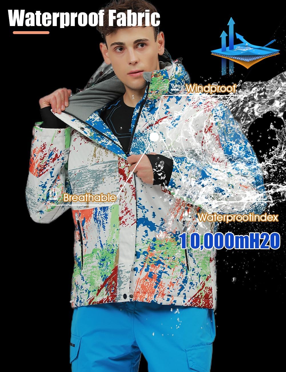 HOTIAN Giacca da sci da Uomo e pantaloni Set, Uomo invernale Calda,Pantaloni Da Sciimpermeabili E Cappotto,per Il Lavoro All'aperto Sci Pesca Equitazione Moto