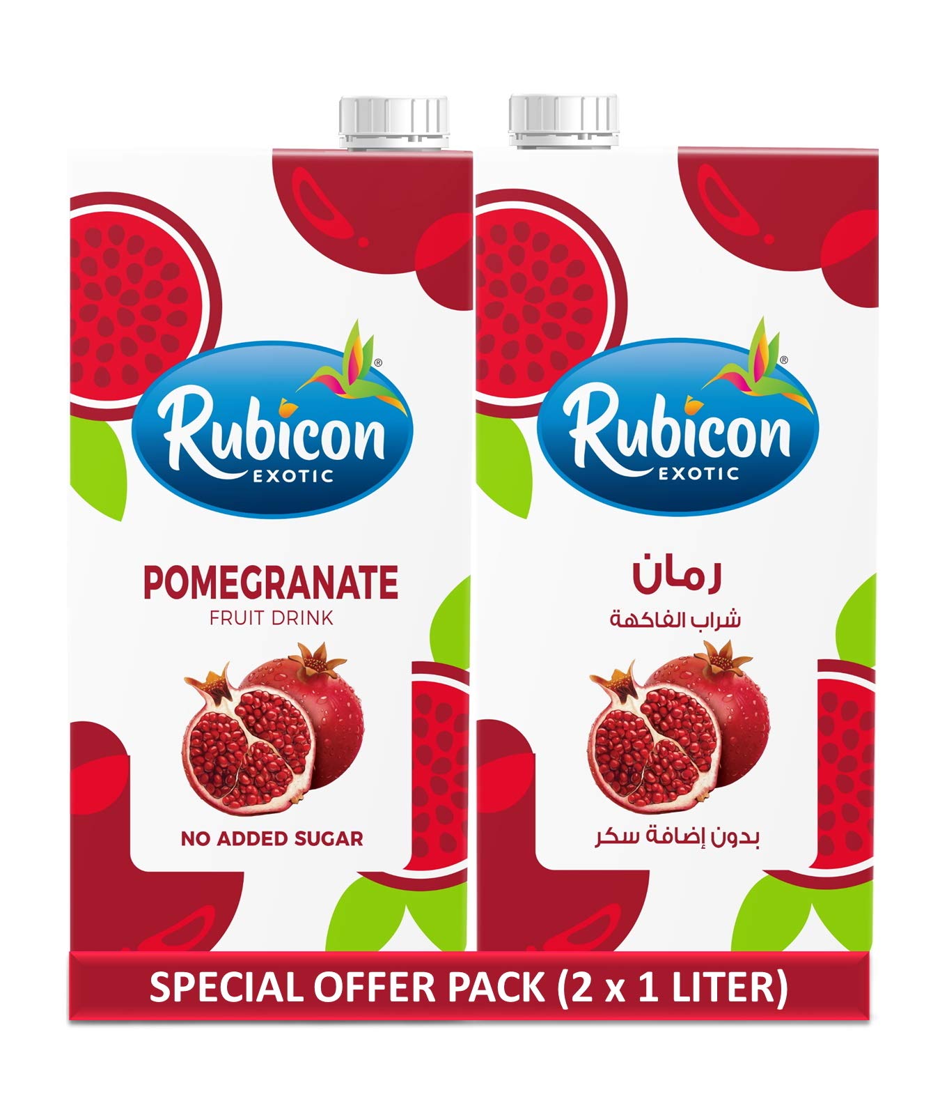 Rubicon Pomegranate Juice Drink No Added Sugar 1L (Pack of 2)