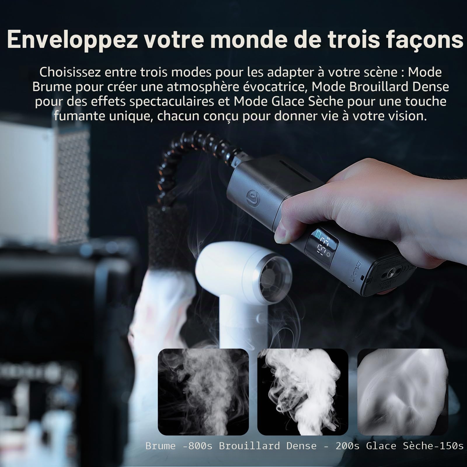 ULANZI FM02 FILMOG X Machine à fumée portable, machine à fumée portable alimentée par batterie de 30 W, machine à fumée portable, accessoires pour caméras pour l'enregistrement vidéo, photographie de