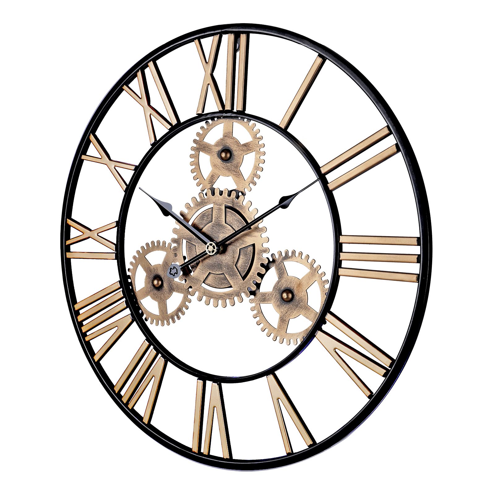 Lafocuse Industriell Gold Zahnrad Wanduhr Groß 57cm, Steampunk Lautlos Metall Quarzuhr mit 3D Romische Zahlen Vintage für Bar Wohnzimmer Schlafzimmer