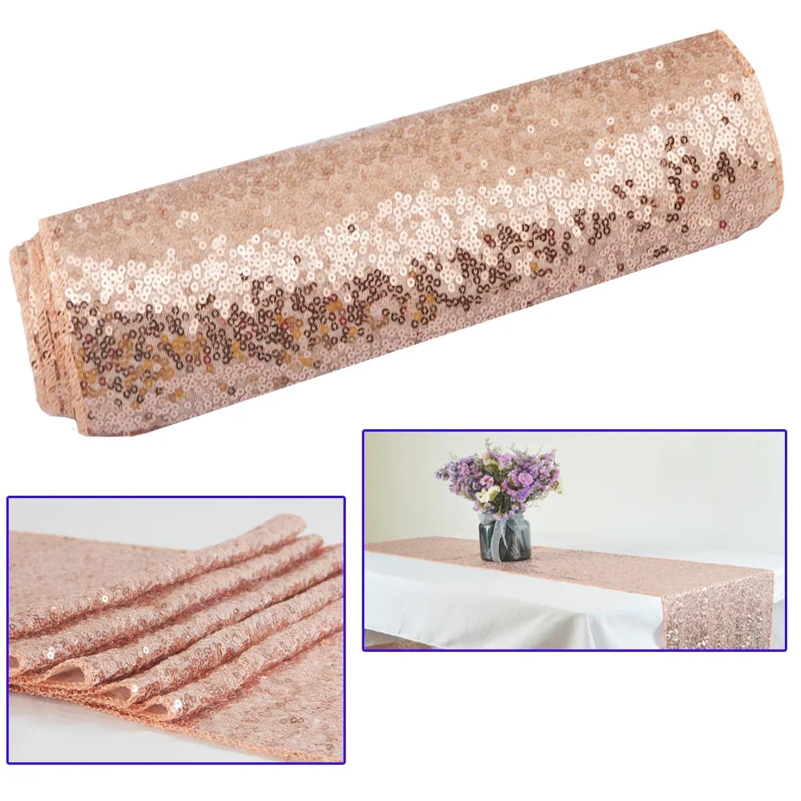 Parchemin de Table Paillette (5pcs/10pcs) Embroidery Sequin Shiny Table Runner for Christmas Birthday Shower Dinning Table Cover Wedding Table Decoration(Gold,30X140CM_5PCS)