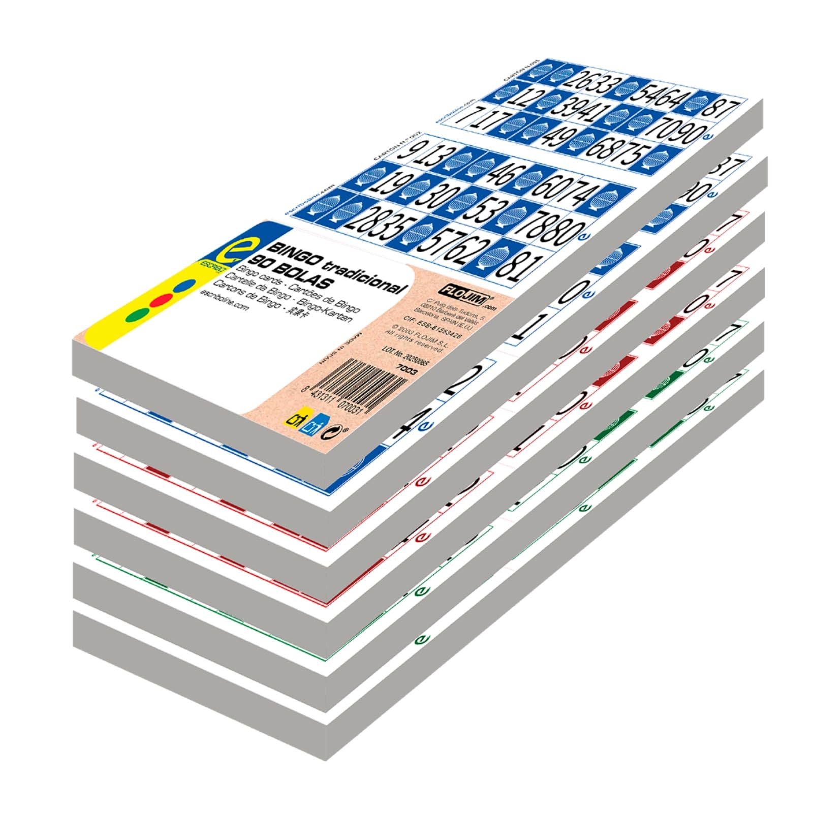 FLOJIM - 192 Cartones de Bingo - Juego Clasico 90 Bolas - Reutilizables - Extra Resistente