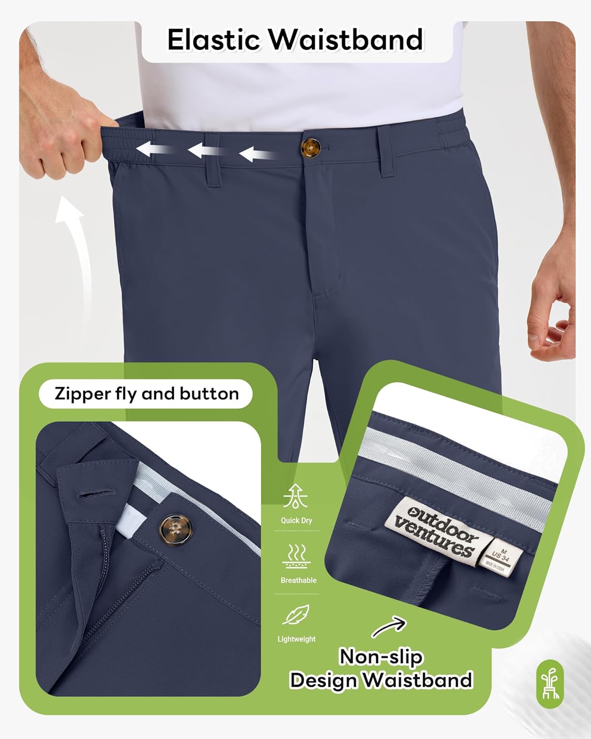 Outdoor Ventures Mens Golf Shorts 9 Inch Inseam Dry Fit Stretch UPF 50+ Lightweight Quick Dry Flat Front with Pockets