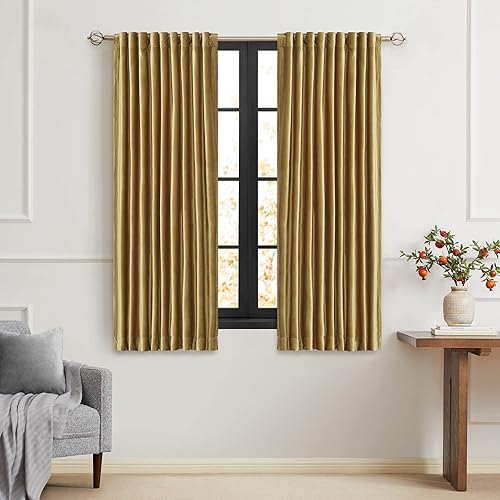 Vista 199 de PRIMROSE Juego de 2 paneles opacos de cortinas de terciopelo con trabillas traseras, 72 pulgadas largo, para la sala o dormitorio, decoran ventana