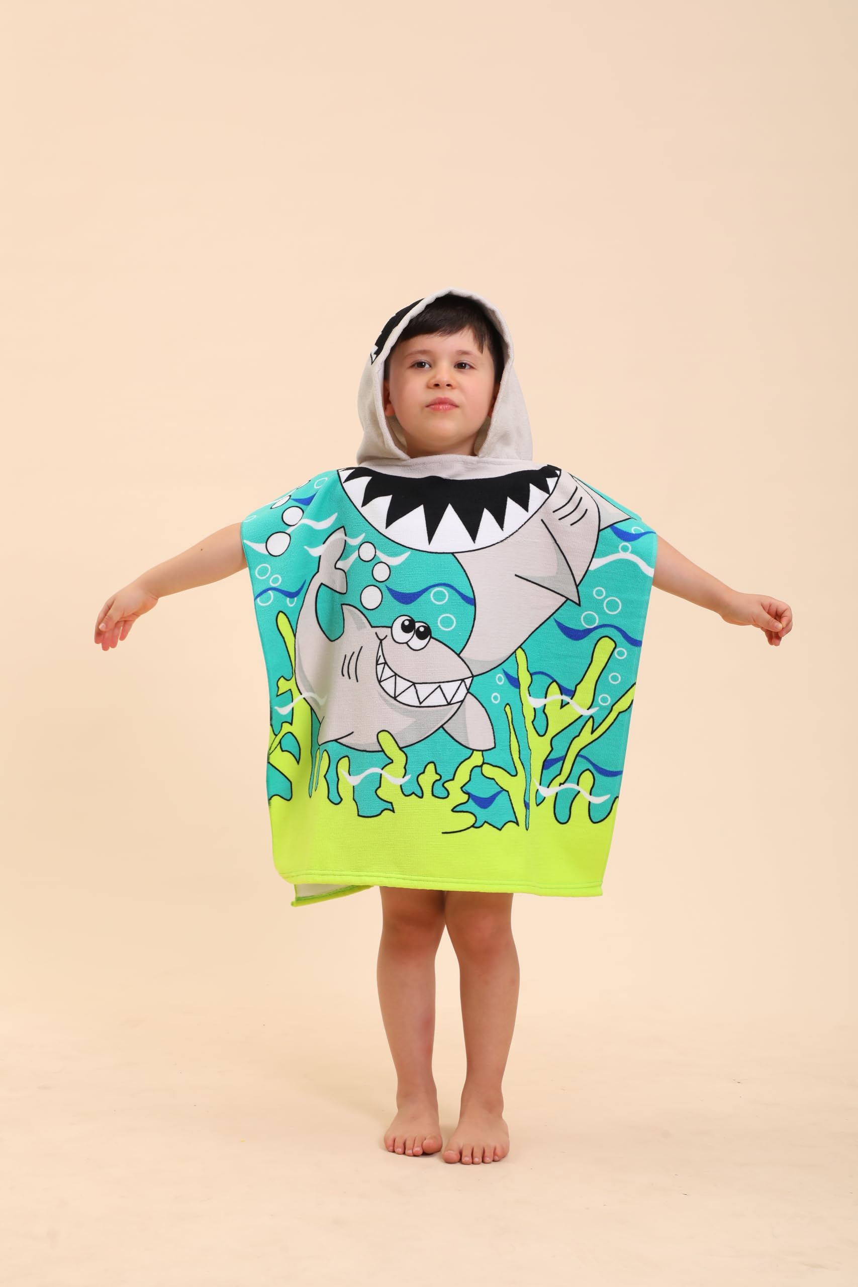 Shark Hooded Towels for Kids, Poncho Beach Towels for Kids, Kids Beach Towels for Boys/Girls, Swimming Towels/Towel Robes/Wearable Towels/Pool Towels