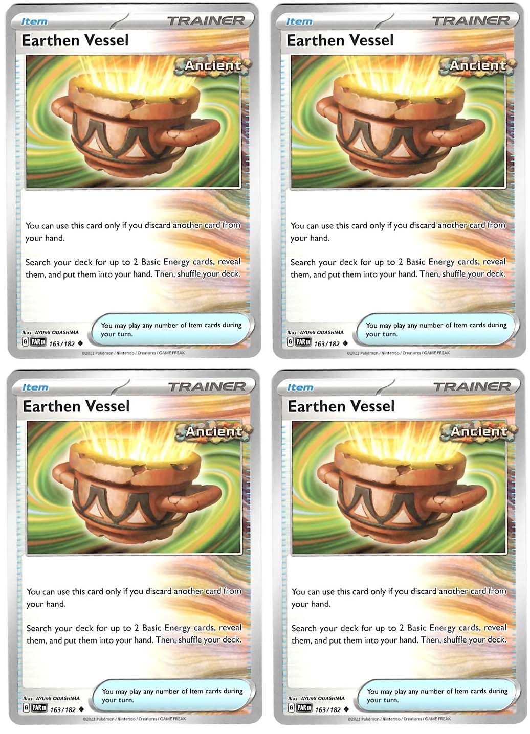 Amazon.com: Earthen Vessel - 163/182 - Paradox Rift - Pokemon Ancient  Trainer Card Lot x4