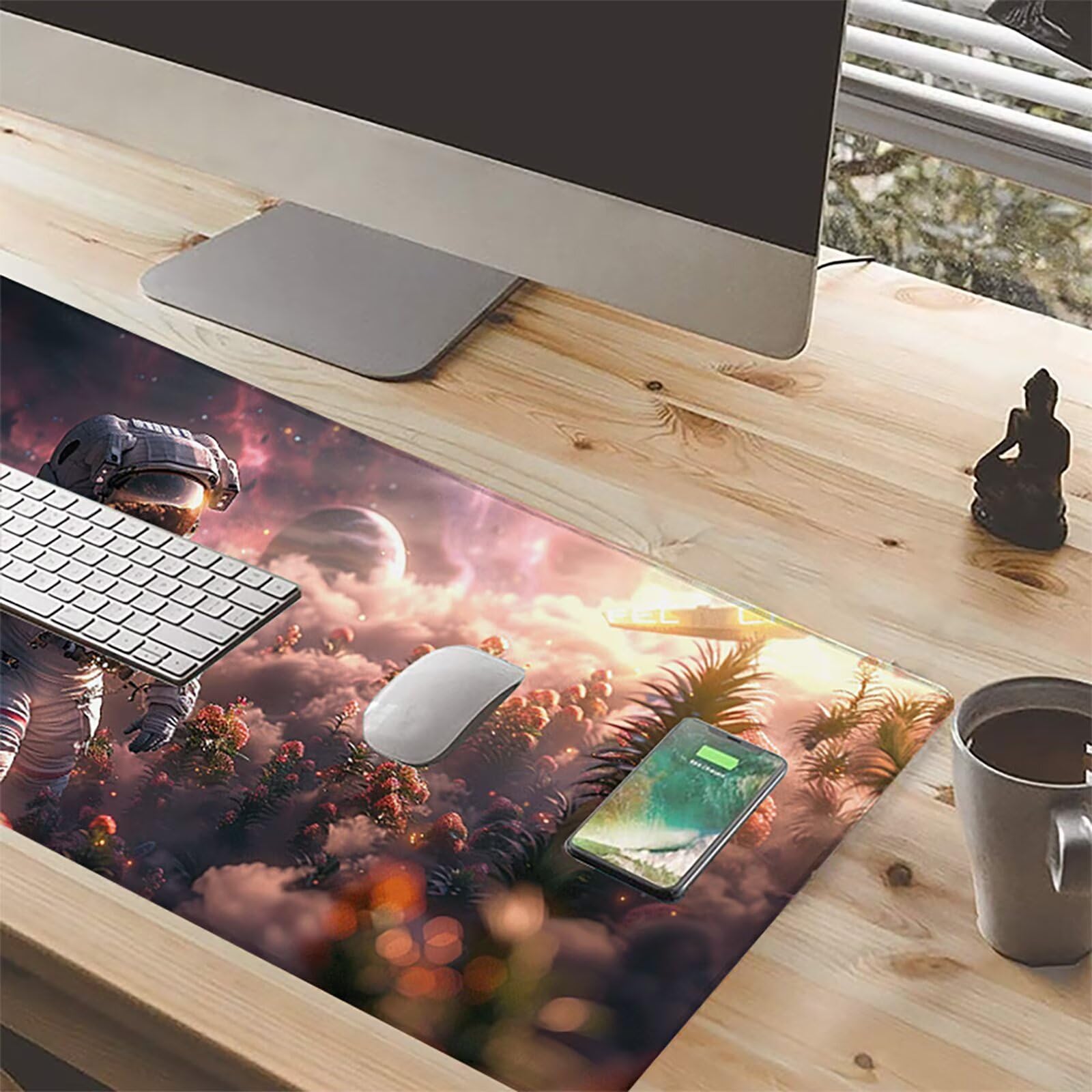 Astronauta Alfombrilla Ratón Gaming XXL 1500 x 800 mm, Alfombrilla Gaming Rosa Mousepad con Base de Goma Antideslizante, Impermeable Desk Mat para Teclado y Raton, Accesorios Gaming, Regalos 7-T