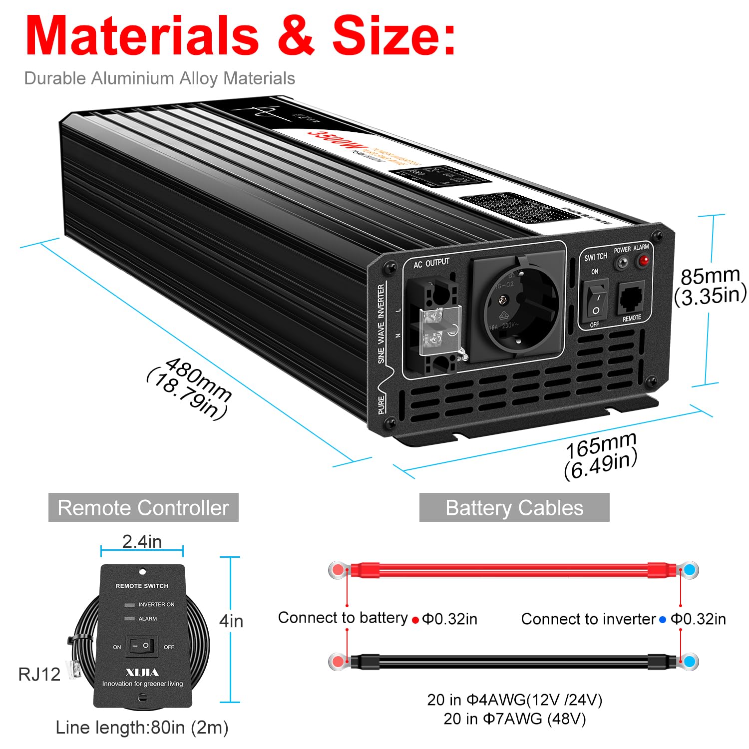 3500W Wechselrichter 12V auf 230V Reiner Sinus, Spannungswandler mit LCD-Display & Fernbedienung, Inverter für Wohnmobil, Camping, Solaranlage, Auto - Spitzenleistung 7000W