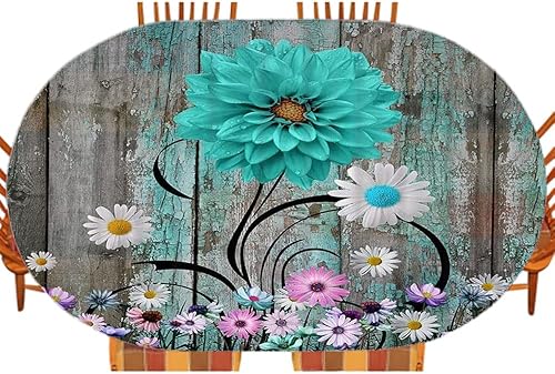 Miniatura 10 de Mantel ajustable rústico ovalado, flores de girasol en la madera de un granero rural, para comedor de cocina, fiesta, vacaciones, Navidad, bufé, se