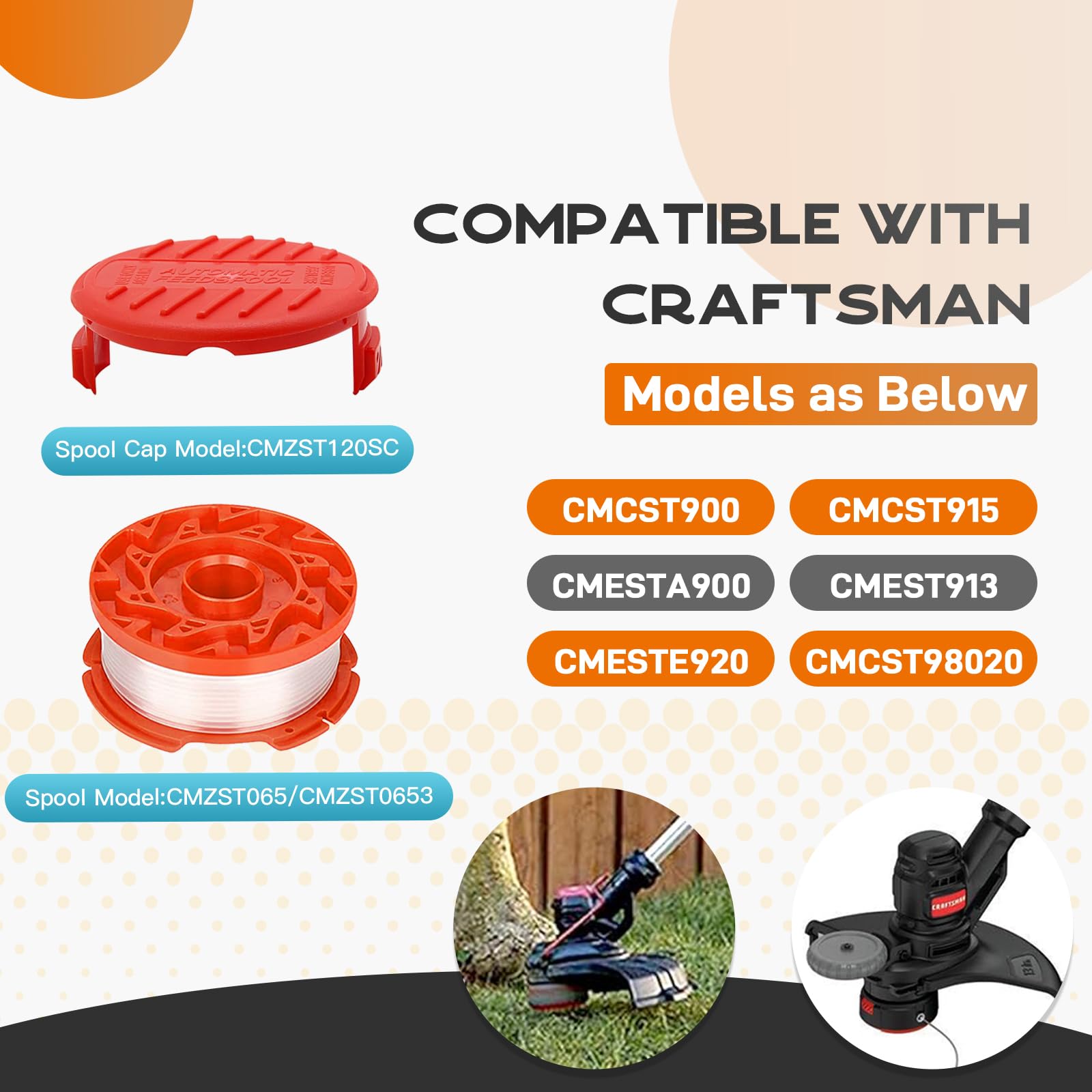 CMZST0653 CMZST065 Lot de 3 bobines de rechange compatibles avec débroussailleuse Craftsman CMCST900 CMESTA900 CMEST913 CMESTE920