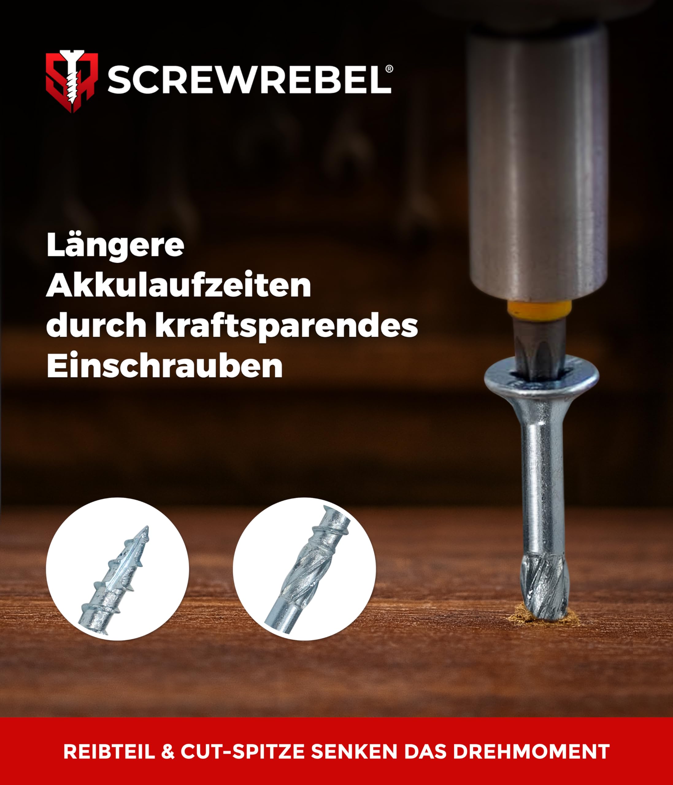 SCREW REBEL® Holzbauschrauben 6,0x200 mm [100 Stück] – Spanplattenschrauben hell verzinkt mit Reibteil & Cut-Spitze – TX30 Antrieb – Holzschrauben mit ETA-Zulassung – CrVI-frei & korrosionsbeständig