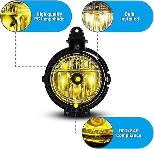 Miniatura 4 de Faros antiniebla compatibles con Mini Cooper 2007 - 2015, conjunto de lámparas de repuesto para pasajeros del conductor, color amarillo ámbar