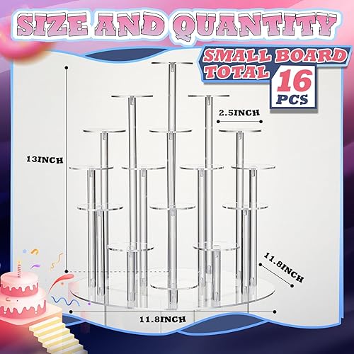 Miniatura 2 de Norme Paquete de 2 cupcakes acrílicos para 16 cupcakes soporte reutilizable de exhibición de postres magdalenas, torre de cupcakes, exhibición de