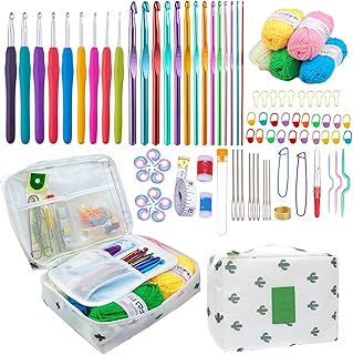 Mdoker 100 Pieces Crochet Kit with Yarn and Knitting Accessories Set,Complete Knitting Kit for Beginners Include Soft Grip Crochet Hooks,Aluminum Crochet Hooks,Crochet Yarn Balls,Crochet Supplies Set