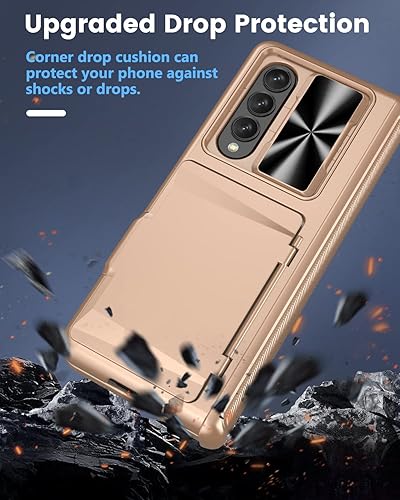 Miniatura 7 de Viaotaily Funda para Z Fold 4 con soporte para ranura de tarjetas, protección de bisagra, cubierta deslizante para el lente de la cámara y protector