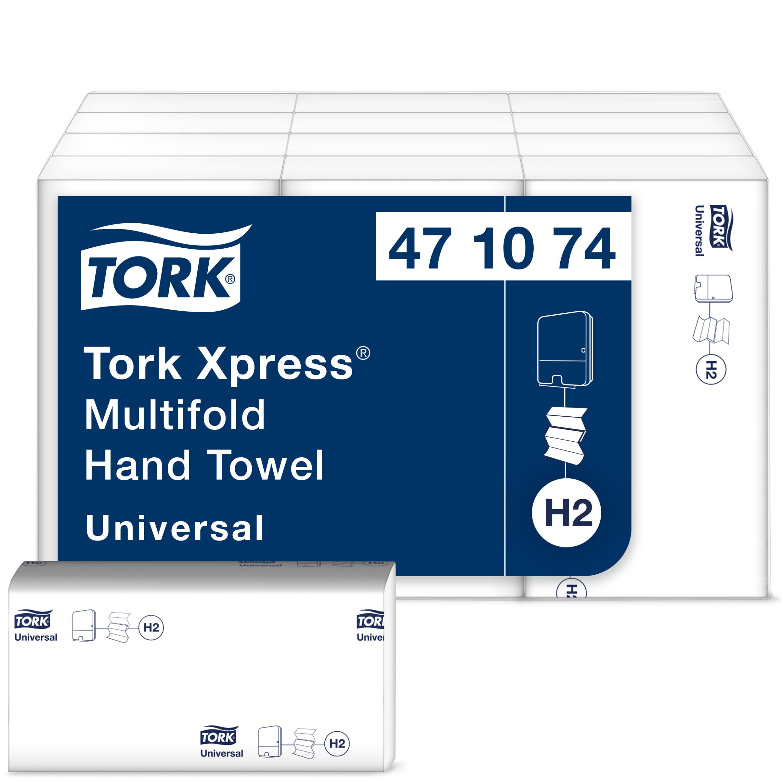 Tork Xpress Multifold papierowe ręczniki do rąk 471074 - H2 uniwersalne składane ręczniki do dozownika - ekonomiczne, 1-warstwowe, białe - 12 x 250 arkuszy