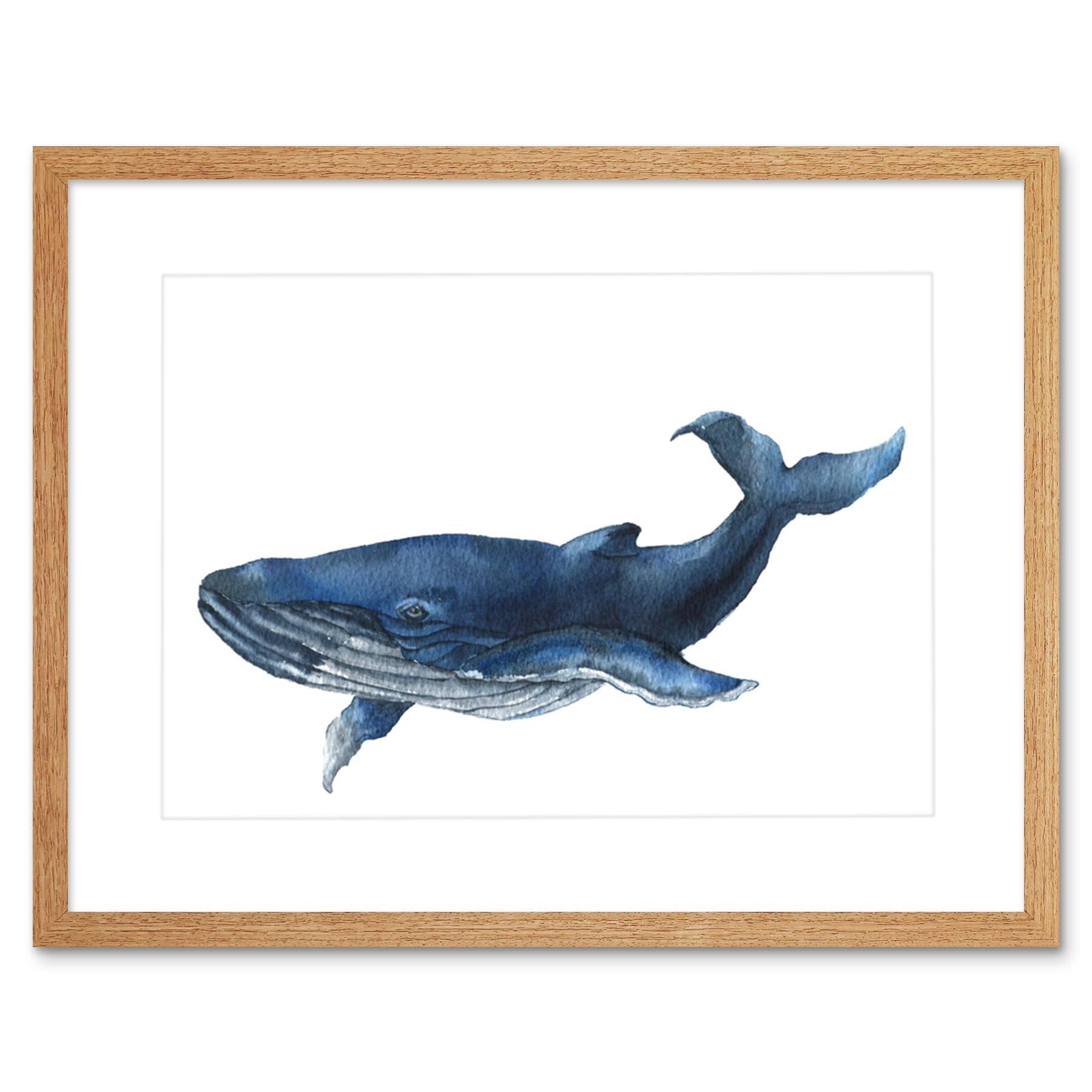 Wee Blue Coo Blue Whale Watercolour Art Print Framed Poster Wall Decor 9x7 inch