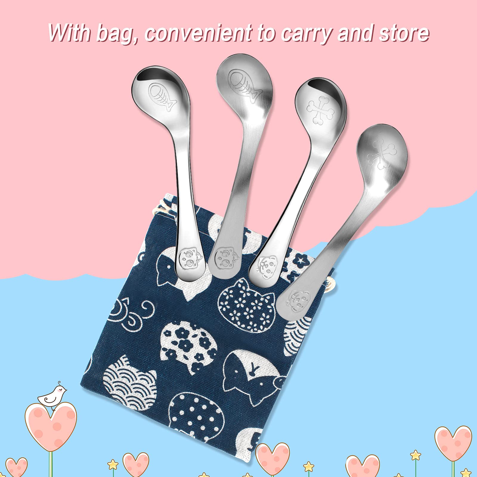 Cucchiai Bambino In Acciaio Inox Con Design Curvo Per Svezzamento | 4 Pezzi, Design Osso E Pesce - Foto 9