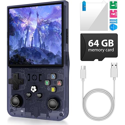 R36MAX Retro Gaming Console, Handheld Game Console with 4000mAh Battery 4.0”IPS Screen, Open Source Linux System, with 64GB TF Card Portable Video Gaming Console, Transparent Gray