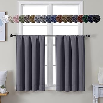 RYB HOME Small Window Curtains for Kitchen, Thermal Insulated Privacy Shades for Bedroom Basement Bathroom Door Half Window Tiers, Width 34 x Length 36 inch, 2 Panels, Gold Brown