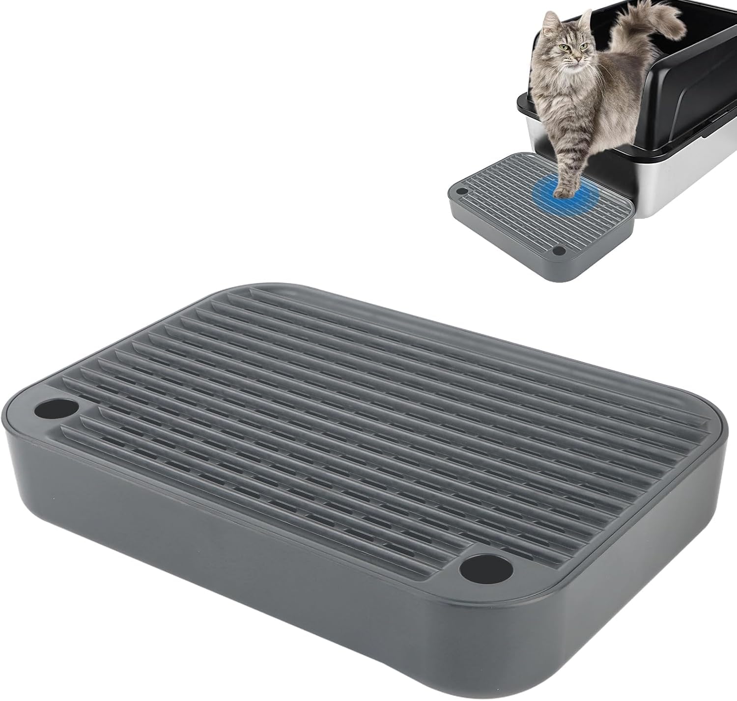 Kalolary Cat Litter Box Ramp with Filter Layer – Non-Slip Steps for Litter Box, Ideal for Small and Senior Cats, Litter Catcher Pedal, Durable, Easy to Clean (Dark Grey Flat)