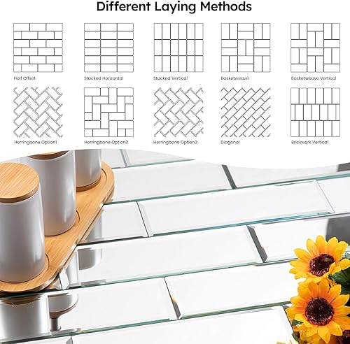 Miniatura 6 de Diflart Azulejos de metro biselados para salpicaduras de espejo de 4 x 12 pulgadas para pared de cocina y baño, paquete de 15 unidades