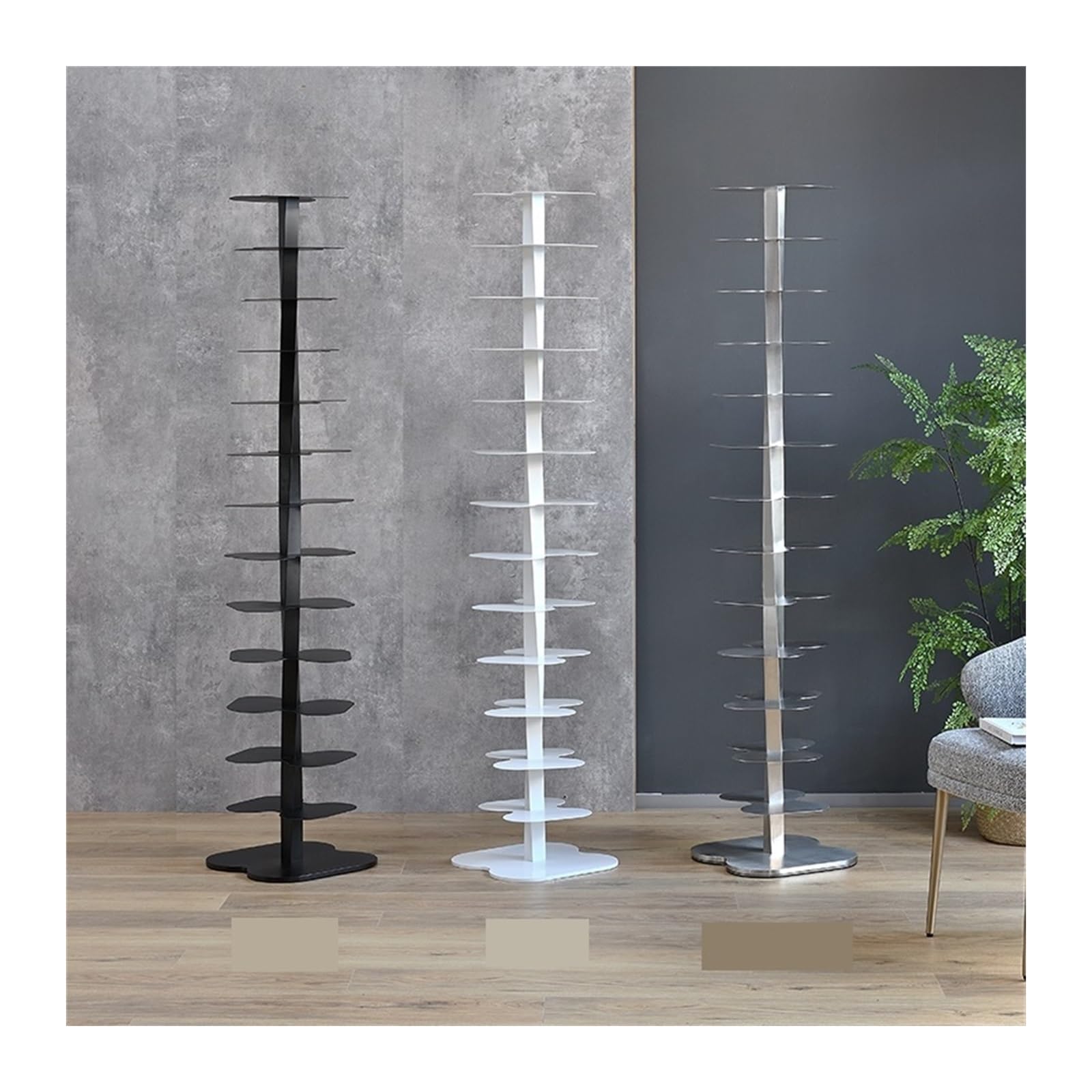 Lizhuzhuzs28 Bookcase Shelf Rotating Bookshelf, Floor 360 Degree Bookcase, Spiral Storage Rack, Metal Bookshelf Display(Silver)