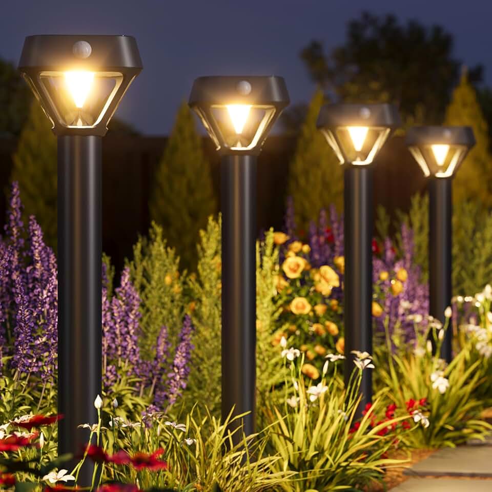 XMCOSY+ Smart Solar Pathway Lights, Bluetooth APP Control with Motion Sensor, 150LM RGBCW Color Changing Landscape Lighting for Yard, Garage, Garden, Lawn, IP65 Waterproof, 2 Pack