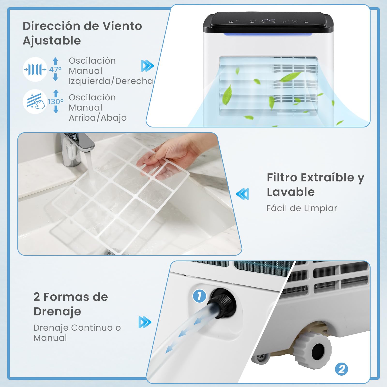 COSTWAY 9000 BTU Aire Acondicionado Portatil Silencioso, 5 en 1 Aire acondicionado móvil, Ventilador y Deshumidificador, Modo Nocturno, 24H Temporizador, Control Remoto/Pantalla/Wifi, 20 m² — view 9