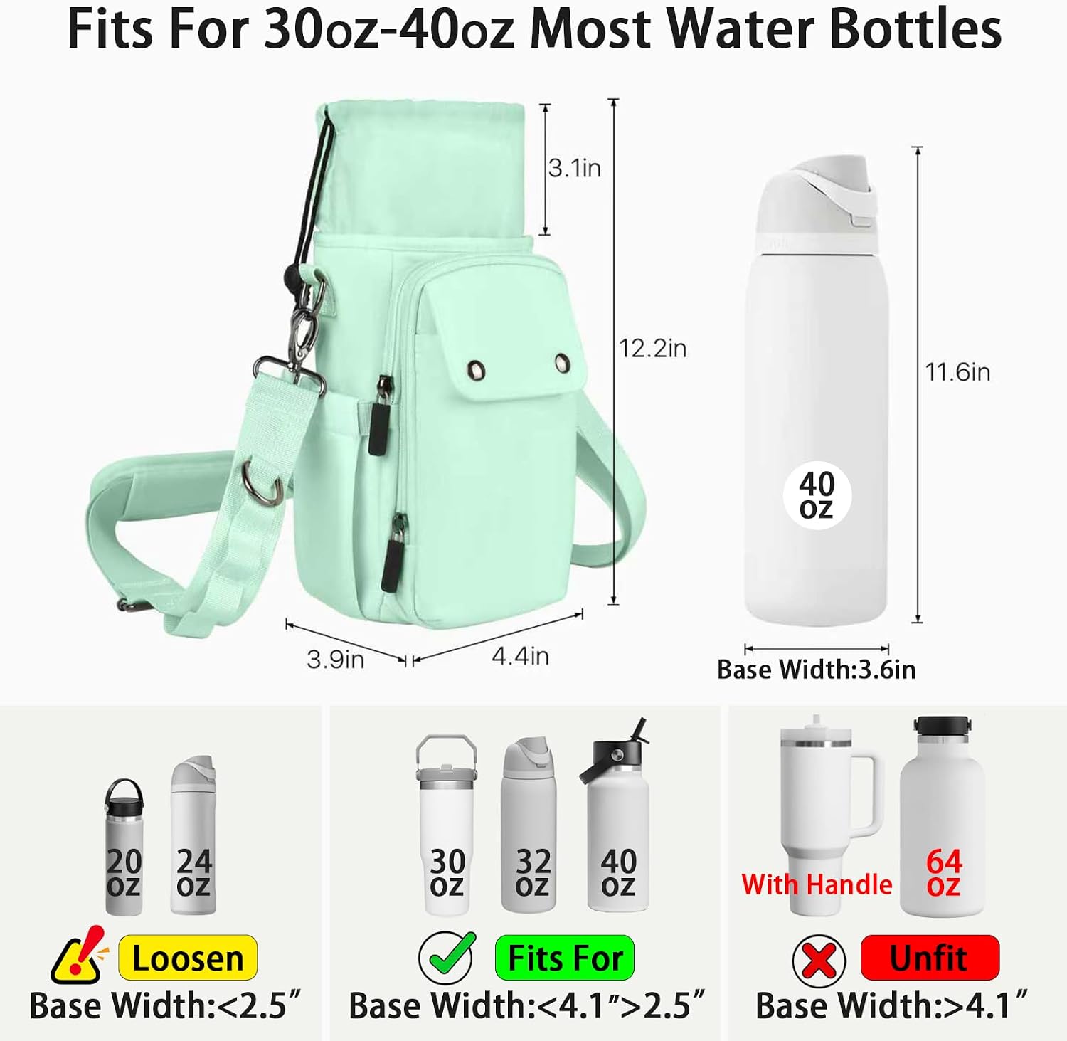 Water Bottle Holder with Strap 32 40oz Crossbody Insulated Water Bottle Carrier Sling Bag with Adjustable Wide Strap and Phone Purse 5 Pockets for Walking Hiking Gym Travel image 3