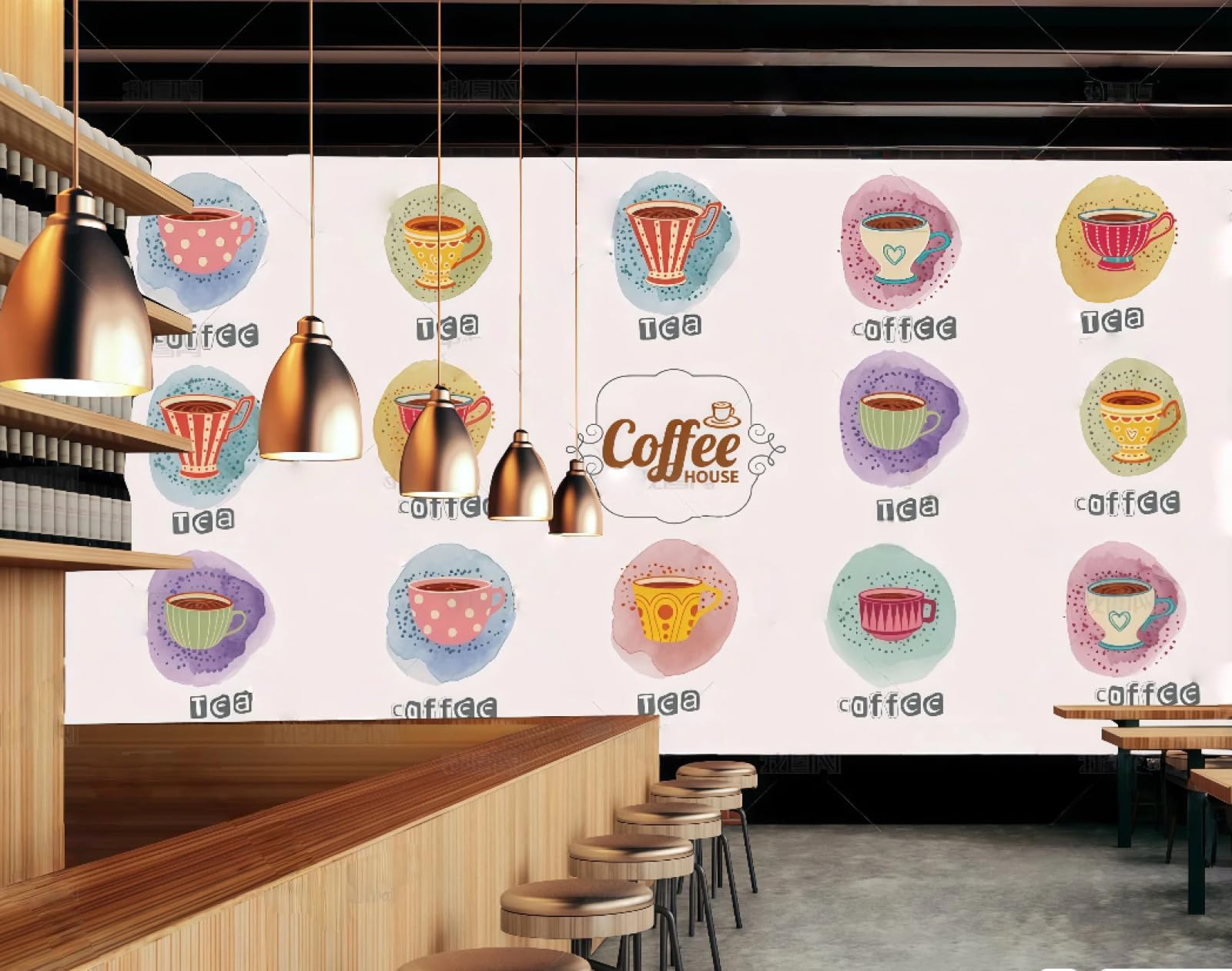 XDOUBAO Wallpaper Simple Fashion Coffee Tea Theme Dessert Bakery Shop Afternoon Tea Coffee Shop Background Mural Western Restaurant Wallpaper,3D,350x245cm