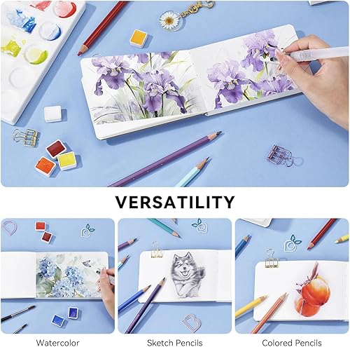 Miniatura 3 de Lightwish Diario de acuarela, papel de acuarela de prensa caliente 100% algodón, 140 libras10.58 ozm, sin ácidos, 24 hojas de 3.54 x 5.51 pulgadas,