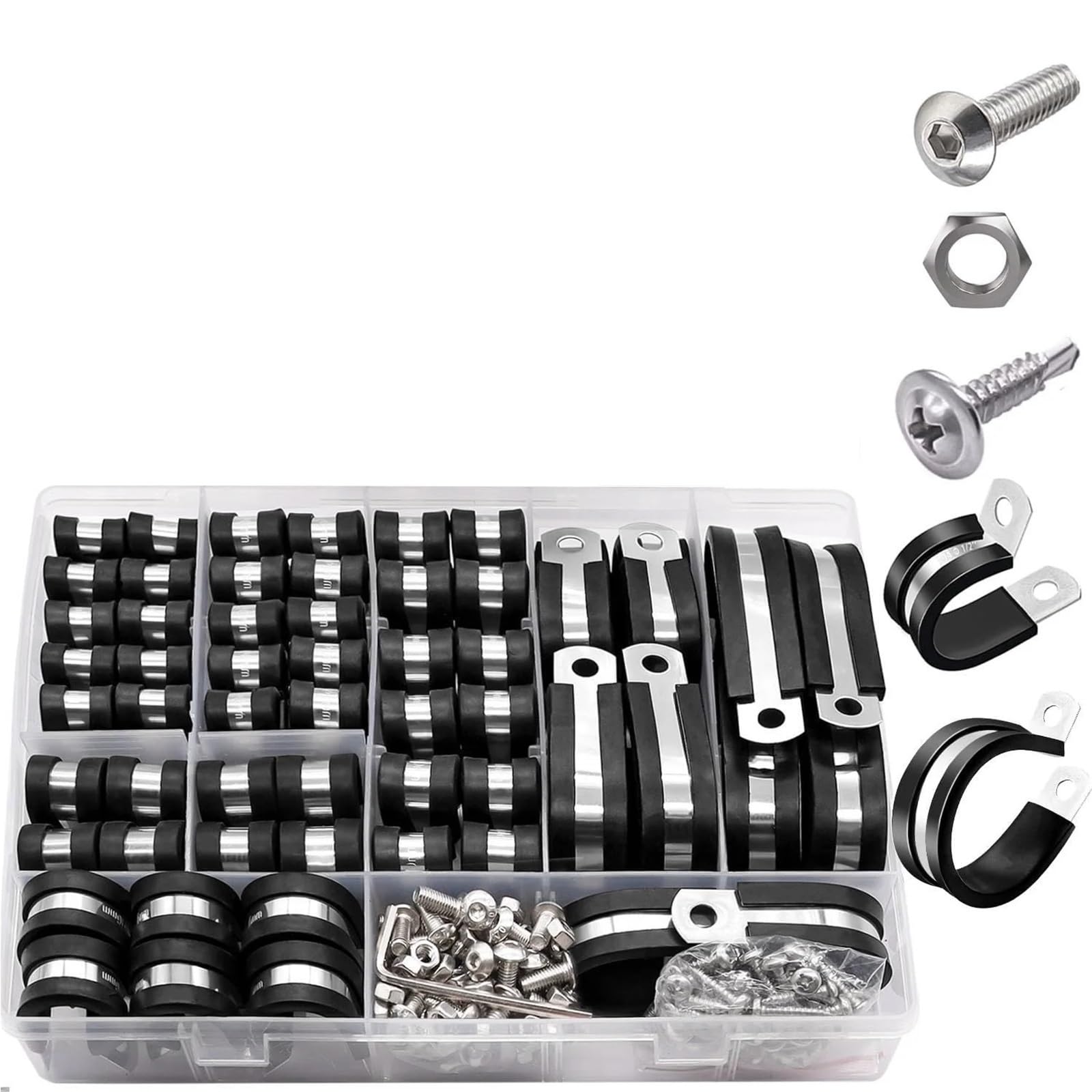 4set Cable Clamp Assortment Kit Stainless Steel in 10 Sizes 1/4In 5/16In 3/8In 1/2In 5/8In 3/4In 1In 1-1/4In 1-1/2In 1-3/4In for Wire Rope