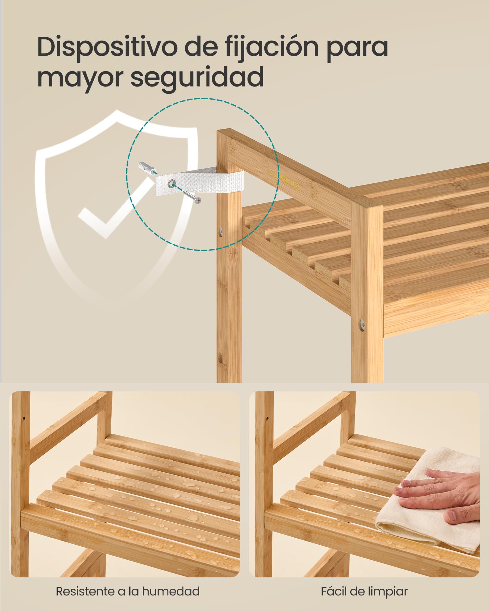 SONGMICS Estantería Baño Bambu, Estanteria Almacenaje, 6 Niveles, 30 x 43 x 173 cm, Estante, Baño, Salón, Balcón, Cocina, Natural BCB076YL01