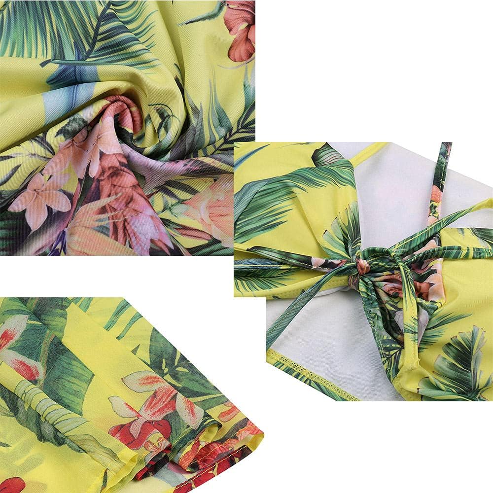 Swimwear Monokini Swimsuit See Bikinis,Three-Piece suitcresses, Floral Fashion Bikini-Yellow_M,Women Soft Swimming Costume