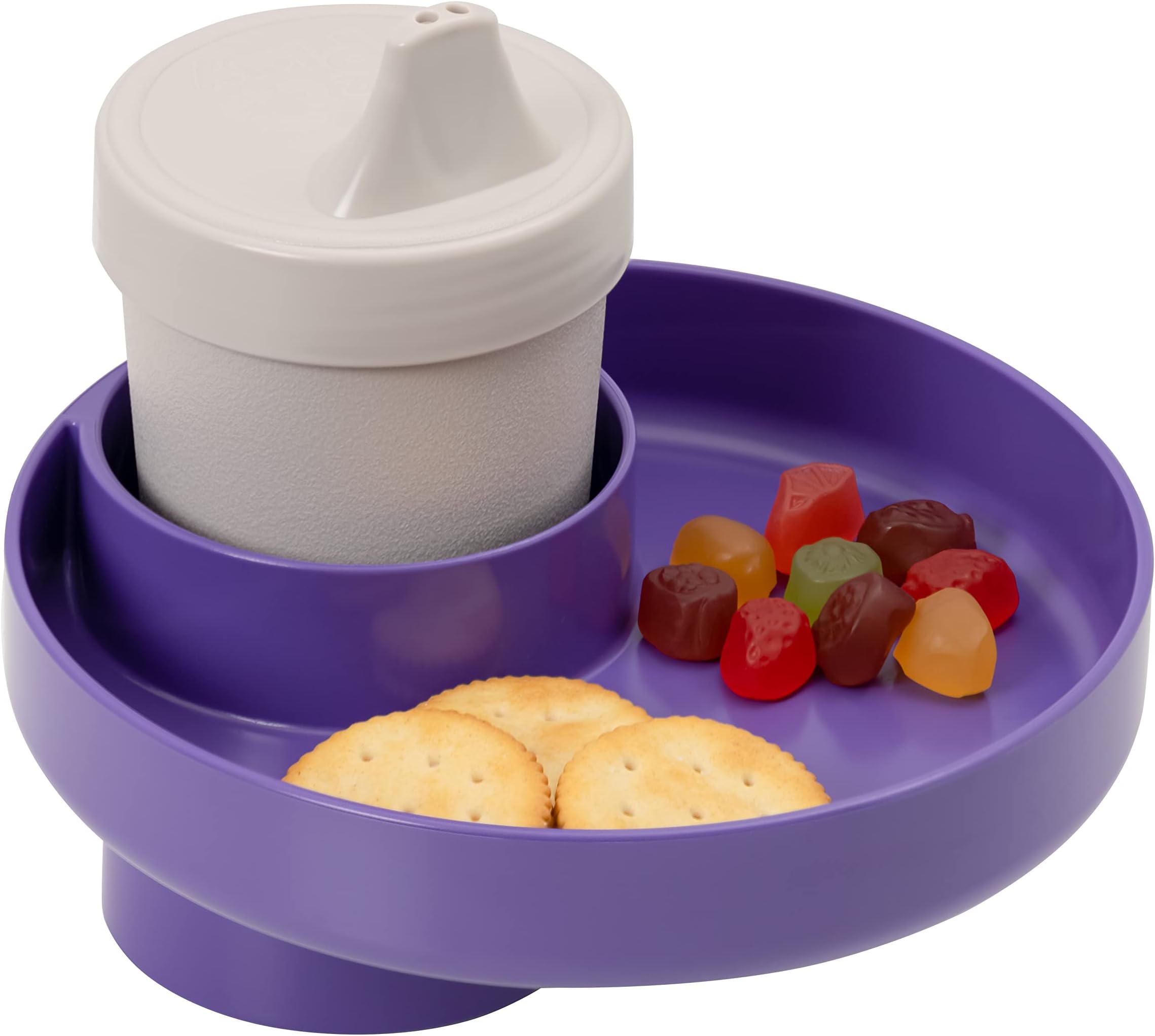 Travel Tray Round, USA Made Easily Convert Your existing Cup Holder to a Tray and Cup Holder for use in a Car Seat, Booster, Stroller, Golf Cart and Anywhere You Have a Cup Holder! Purple