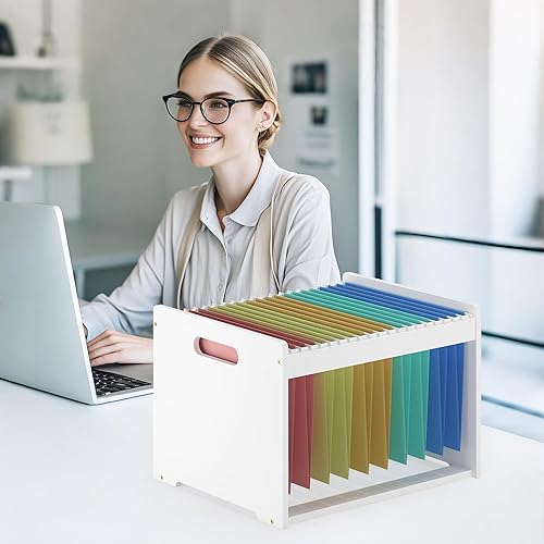 Miniatura 7 de Caja organizadora de archivos colgantes para tamaño carta, organizador de carpetas de archivos de bambú, cajas de almacenamiento con asa, caja de