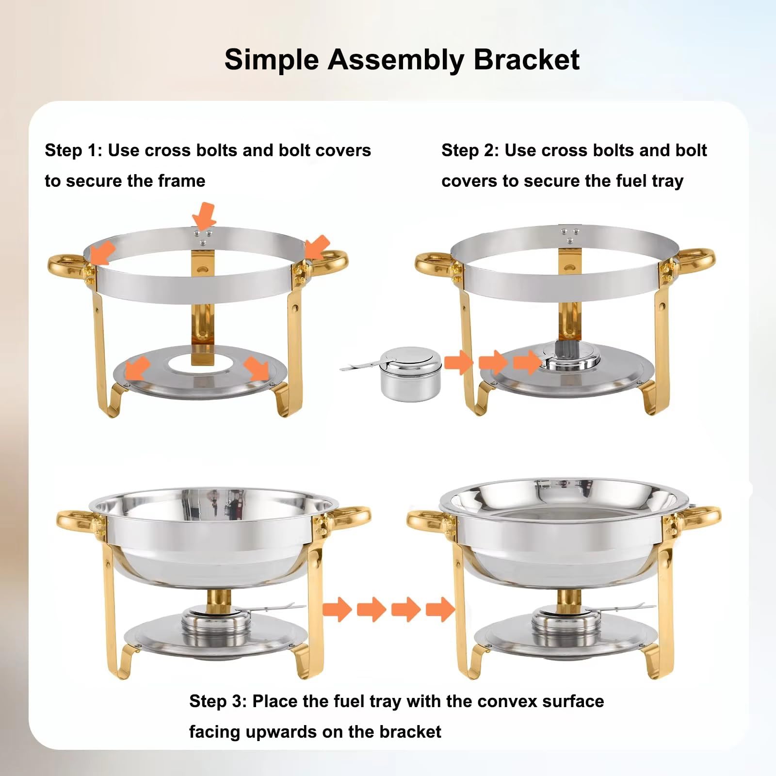 Set di 4 scaldavivande da buffet da 5 litri, in acciaio inox, rotondi, con coperchio in vetro e supporto, scaldavivande per feste, matrimoni, compleanni (vetro argentato)