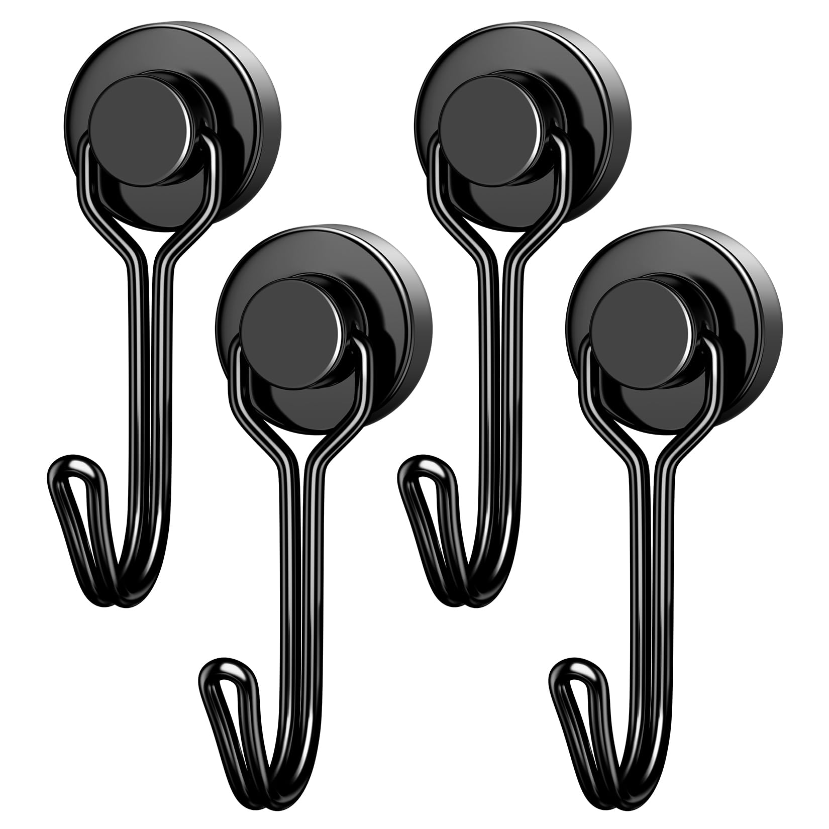 FINDMAG Magnetic Hooks, 4 Pack 30 lb+ Swivel Swing Neodymium Magnetic Hook, Black Magnet with Hooks Heavy Duty, Strong Magnet Hooks for Hanging, Magnetic Hooks for Cruise, Camping, Kitchen