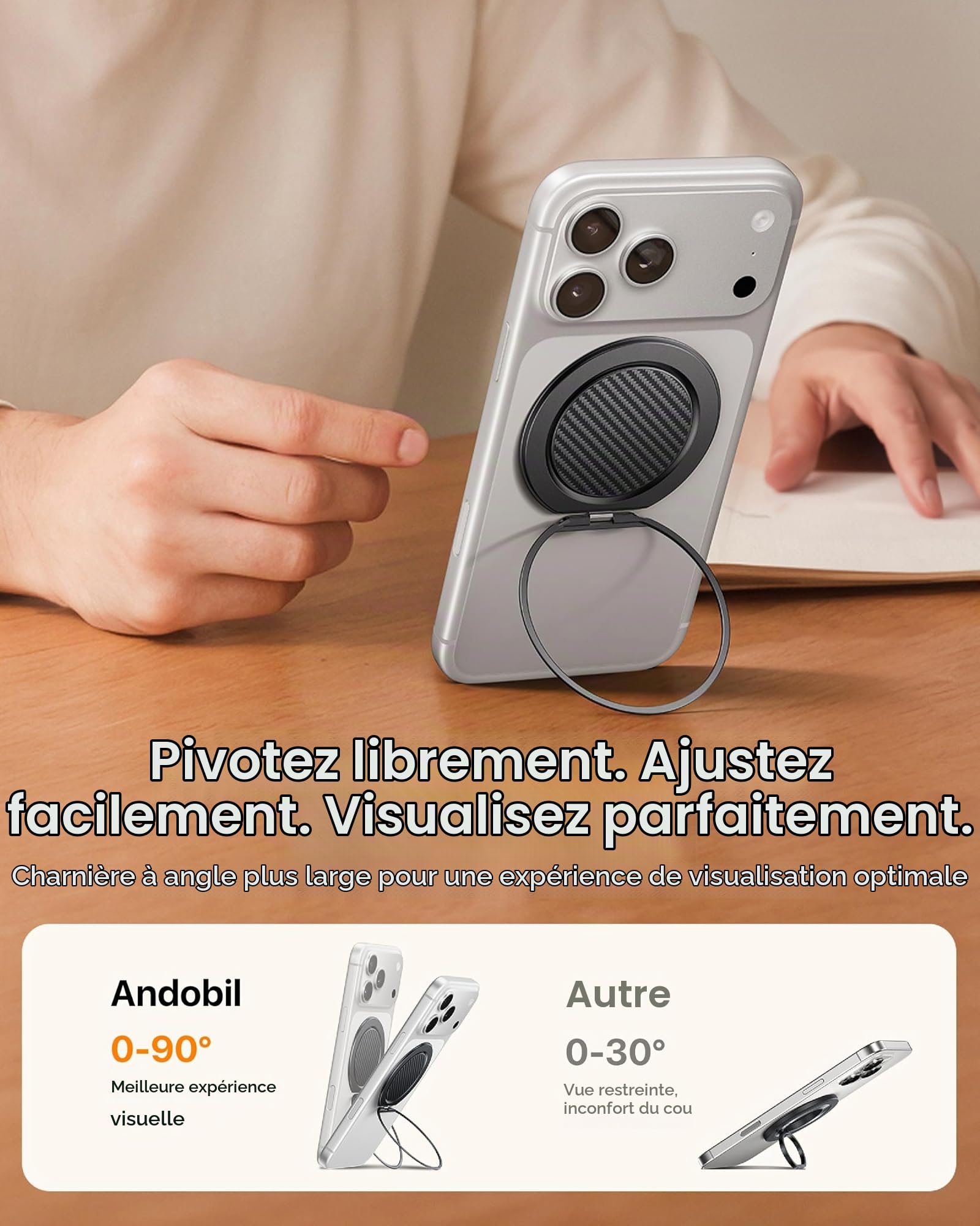 andobil [2026 Ultra-mince] Support magnétique anneau de téléphone pour
