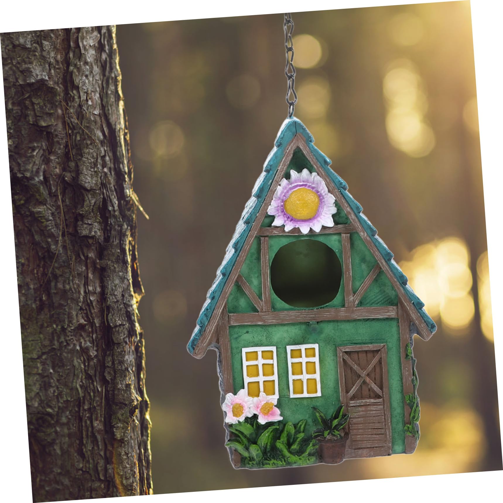 VILLCASE Nido de Pájaro Colgante de Resina Estilo Rústico, Lugar Cálido y Protegido para Aves, Fácil de Colgar, Decoración para Jardín Exterior y Patio
