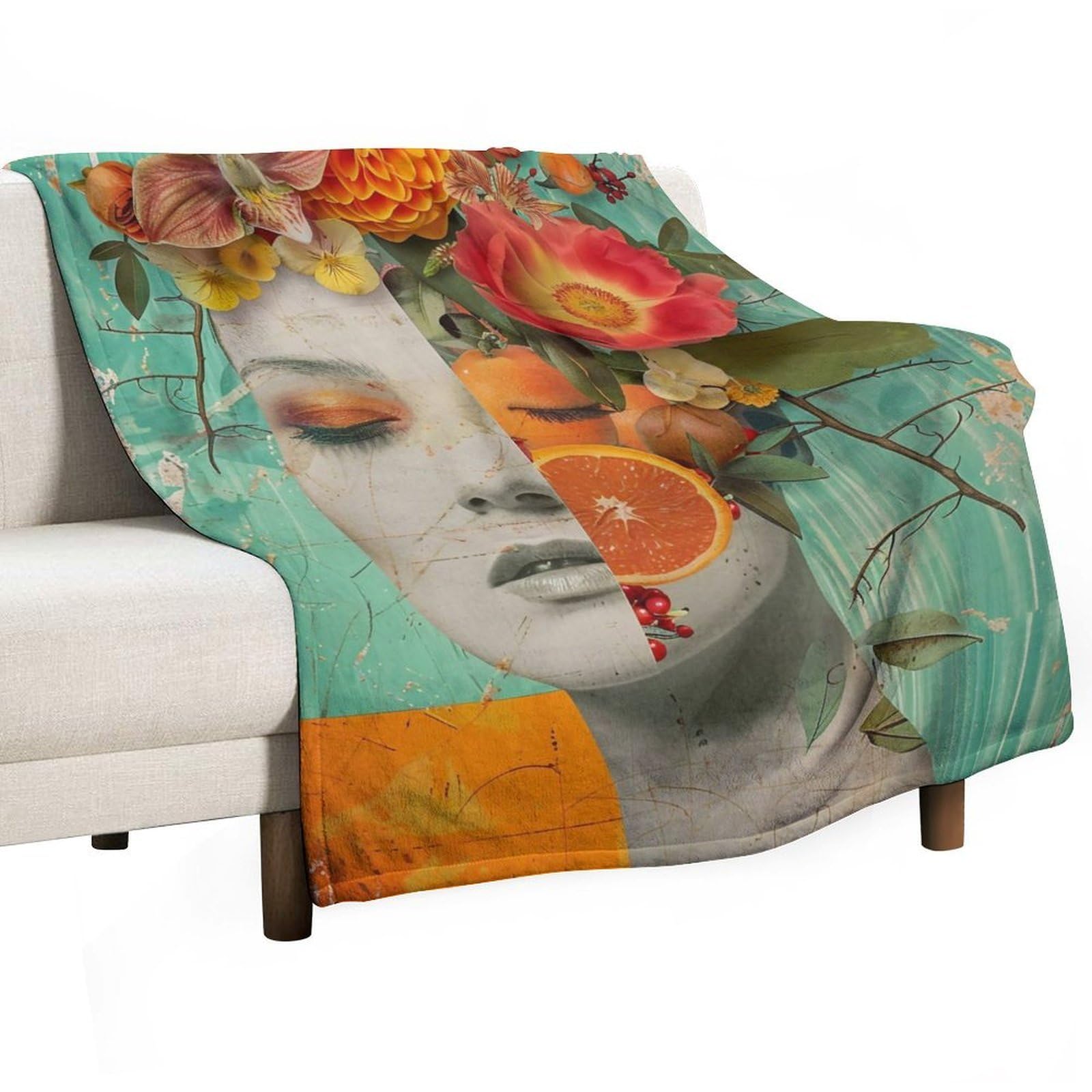 YHGSREUOH Surreal Floral Collage Woman Portrait 03 Flannel Blankets Fleece Soft Throw Lightweight Plush Gifts for Couch, Bed, Cozy Sofa Plush, Chair, Lovers 175x200cm(70x80in)