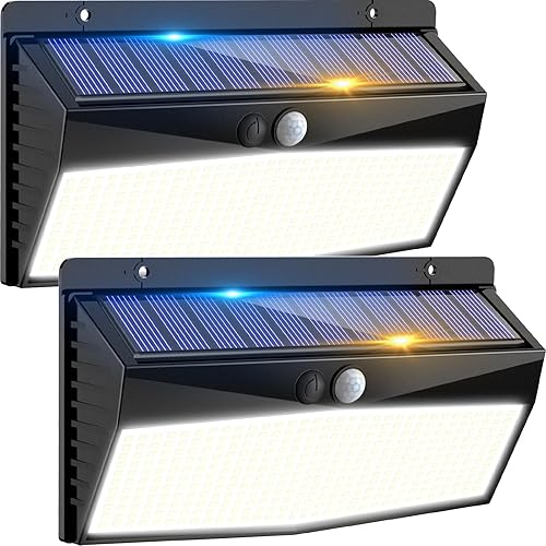 Miniatura 10 de 2 paquetes de 368 luces LED con sensor de movimiento solar para exteriores, luces solares para cercas con 3 modos de iluminación, luces de seguridad