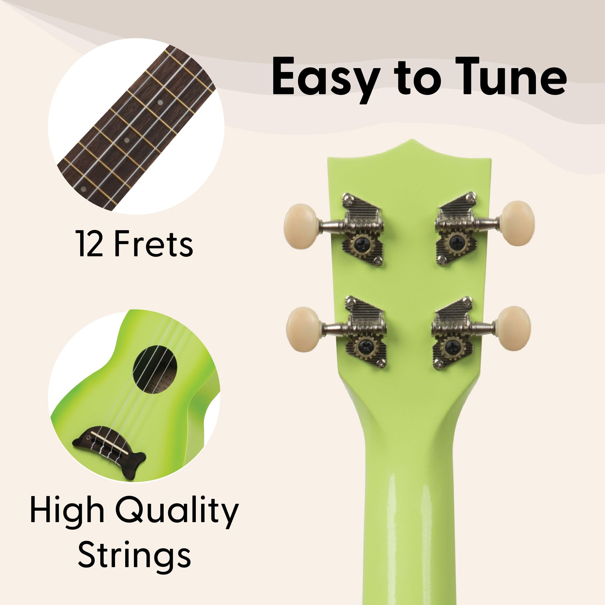 Kala Brand Music Co. Makala Dolphin, 4-String Ukulele, Green Burst, Soprano Vibrant Design, Aquila Strings, & Durable Build - Image 5